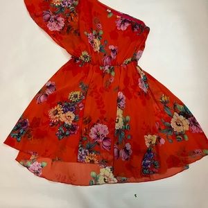 Beautiful floral Coquette Red dress Half Shoulder